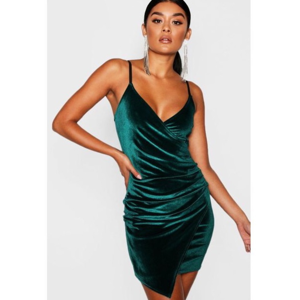 Velvet wrap body con dress